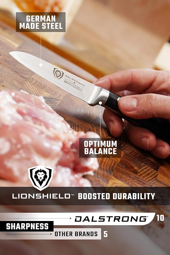Dalstrong Paring Knife - 3.5 inch - Gladiator Series Elite - Forged High-Carbon German Steel - Black G10 Handle - Sheath Included - Razor Sharp Kitchen Knife - Cooking Chef Knife - NSF Certified
