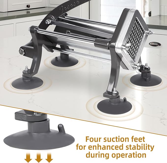 French Fry Cutter Commercial Potato Slicer with Suction Feet Complete Set, Includes 1/4", 3/8",1/2", Gray