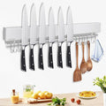 20 inch magnetic knife holder with 10 hooks, no drilling knife magnetic strip, and utensil hanger for wall. Powerful knife magnet rack includes tape and screw