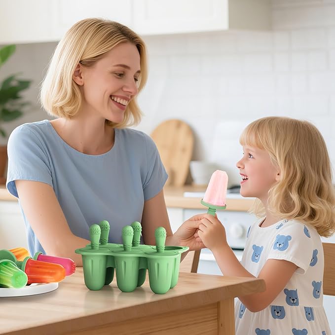 Silicone Popsicle Molds for Toddlers, 6-Cavity x 2oz Food-Grade Ice Pop Mold, Reusable DIY Fresh Fruitsicle Frozen Treats Maker (GREEN)