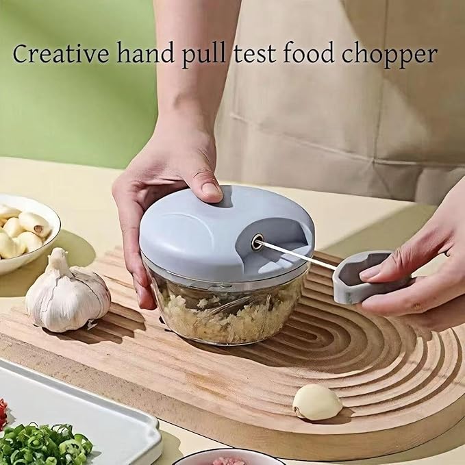 Manual Food Processor Vegetable Chopper, Portable Hand Pull String Garlic Mincer Onion Cutter for Veggies, Suitable for Vegetables, Ginger, Garlic, Fruits, Onion, Potato, Salad (Blue 500 ml)