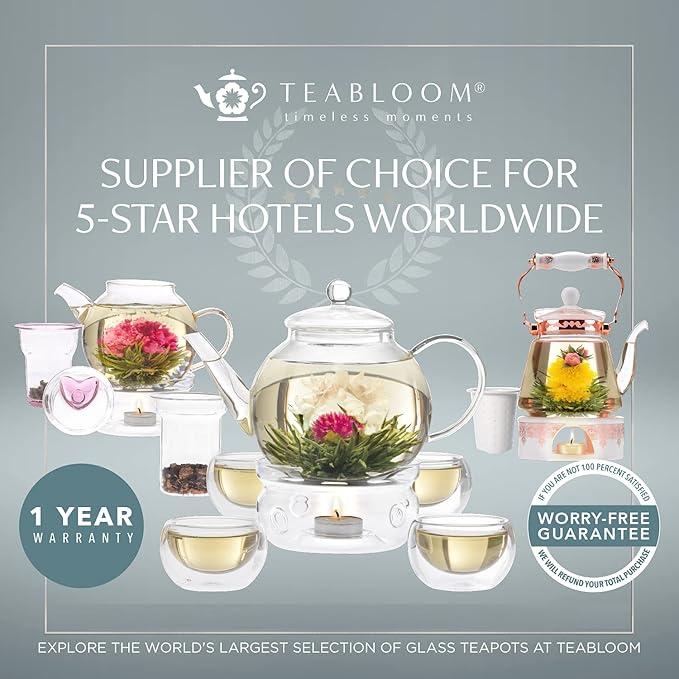 Teabloom 100% Plastic-Free Large Multi-Brew Borosilicate Glass Teapot + Kettle + Pitcher – Steep and Serve Hot Tea, Iced Tea, Cold Brew Tea and Fruit Infused Water – Legacy Tea Maker