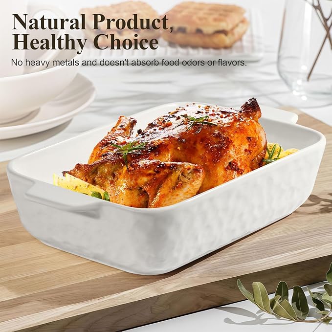 Ceramic Bakeware Set, Porcelain Rectangular Lasagna Pans Casserole Dish Set for Baking, Cooking, Kitchen, Cake Dinner, Banquet and Daily Use, Stackable Nesting, 3 PCS (cream white)