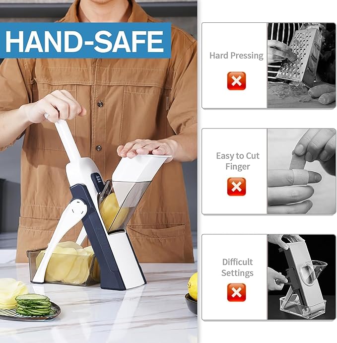 Safe Mandoline Slicer for Kitchen, Vegetable & Food Cutter & Thickness Adjustable 0.1-8 mm. Easy to Clean, Storage, Kitchen Faster Slice Artifact (Only Slice) (Blue)
