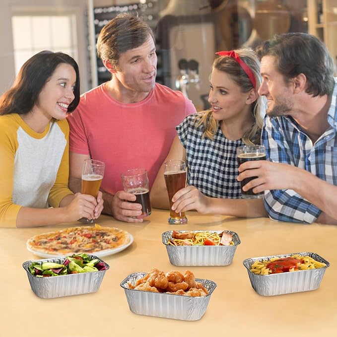 Small Aluminum Pans wth Lids, 100 Pack Disposable Aluminum Loaf Pans 6x3.5x2 Inch, Thick Foil Pans Cookware for Baking Cakes, Bread, Meatloaf, Mini