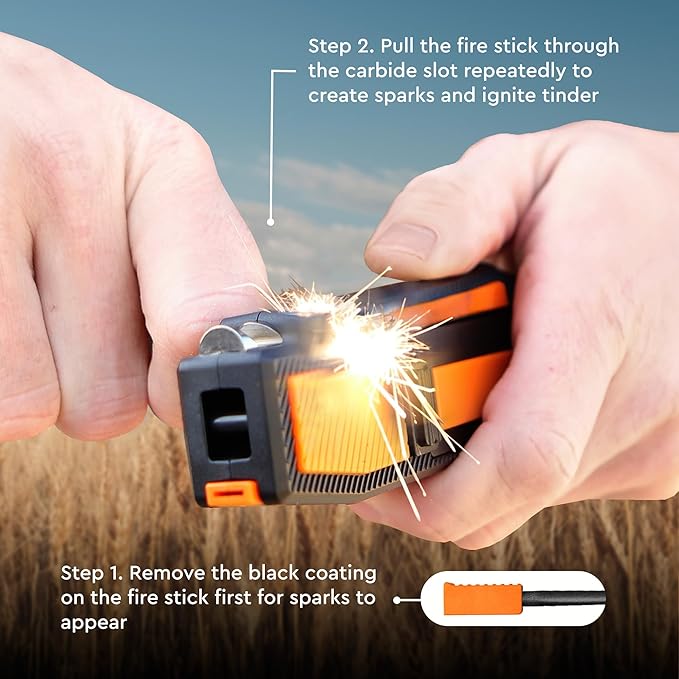 8-in-1 Pocket Knife Sharpener – Guided Diamond Whetstones, Diamond Rod, Leather Strop, 2 Sharpening Slots, Fire-Starter Ferro Rod & Whistle – Outdoor, Yard, Camping by Orange Ninja