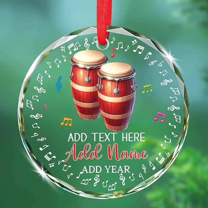 Conga Player Christmas Glass Keepsake, Personalized Text & Name Conga Musical Instrument Xmas Ornament Gifts For Music Lovers, Instrumentalist Ornament Christmas 2025, Custom Musician Glass Ornaments