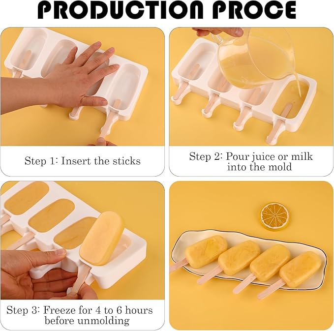 Sakolla Mini Popsicle Silicone Molds, 4 Cavities Homemade Ice Cream Molds with 100 Wooden Sticks for Ice Pop, Cakesicles, Cake Pop (Set of 3, White)