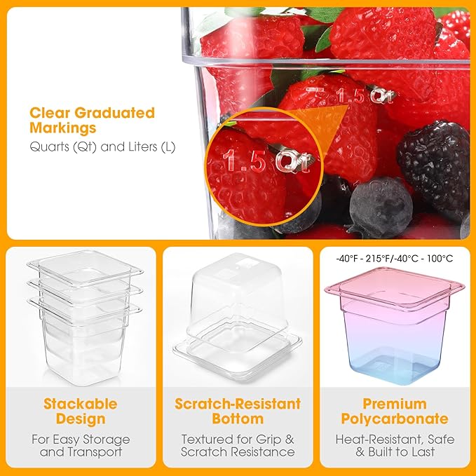 6 Pack 6'' Deep NSF Food Pans 1/6 Size | Commercial Food Storage Containers | Polycarbonate Plastic Pans for Restaurant | Commercial Grade for Food Prep | Clear