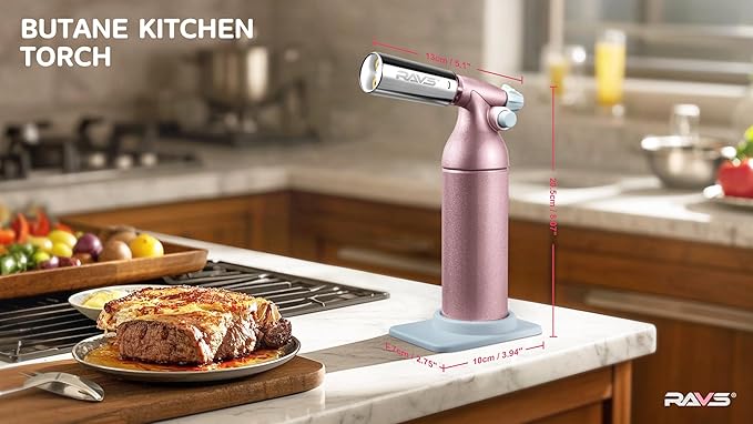 RAVS Refillable Double Flame Butane Torch, Creme Brulee Torch with Adjustable Flame, 20G Large Capacity Culinary Torch for Soldering, BBQ, Baking, DIY, Unique Gifts for Women, Butane Fuel Not Included