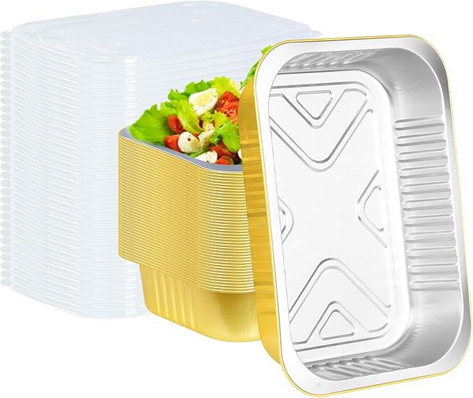 20 Pack 11"×8"×2" Gold Aluminum Foil Pans with Lids Heavy Duty, 5 LB Foil Food Containers with Lids, Disposable Tin Foil Pans for Baking, Meal Prep, Freezer, Heating and Takeout