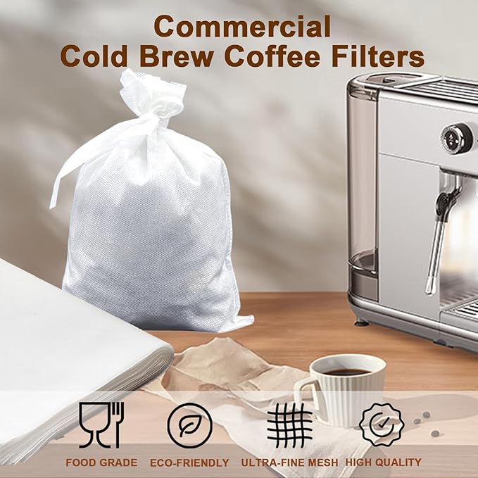 50 Pack Commercial Cold Brew Coffee Filters for 5 Gallon Buckets, 20" X 20" Commercial Cold Brew Bags for Commercial Model Cold Brew Coffee Makers, Brew Up To 5 LBS Coffee