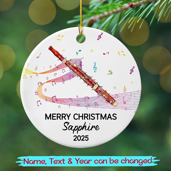 Personalized Bassoon Player Appreciation Ceramic Ornament, Custom Year Text Name Keepsake Ornament Gift for Bassoonist Daughter Son Brother Sister, Unique Bassoon Musical Instrument Ceramic Ornaments