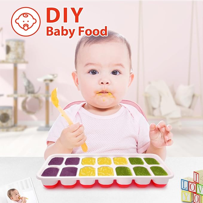 DOQAUS Ice Cube Trays 4 Pack, 56 pcs Silicone Ice Cubes Tray Maker with Spill-Resistant Removable Lid, Easy Release & Pop out, LFGB and BPA Free, Stackable Flexible, for Baby Food, Cocktail, Coffee