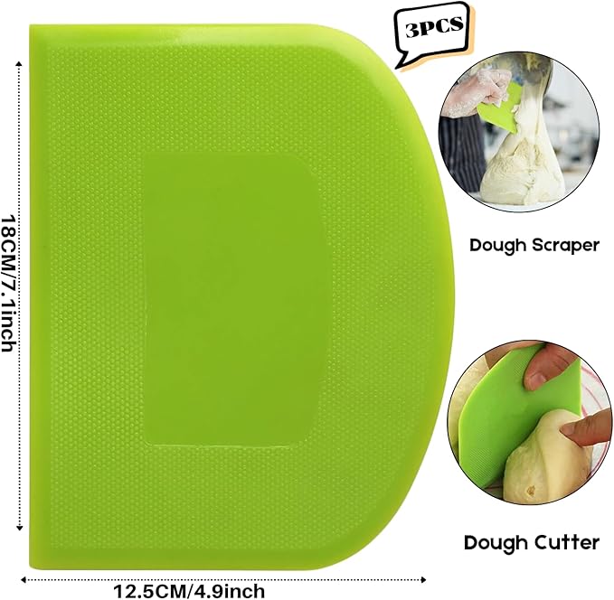 SURDOCA Dough Scraper Bench Scraper - 3P 7.1x4.9" Plastic Flexible Bowl Scraper, Sharp Edge & Angles Cake Scraper. Non-Slip Bakeware Decorating Tools Sculpting & Modeling Tools - White+Yellow+White