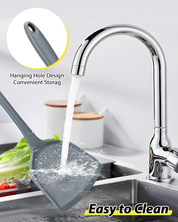 4 Pcs Silicone Kitchen Utensils Set, Wok Spatulas-Slotted Turner-Cooking Spoon-Slotted Spoon, Nonstick BPA Free High Heat Resistant Cooking Utensils for Frying, Mixing, Serving, Draining, Stirring