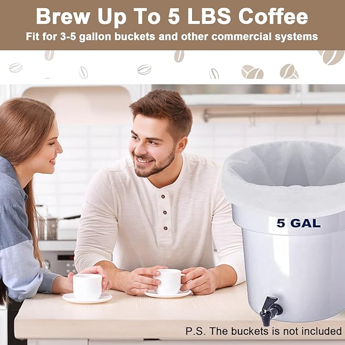 50 Pack Commercial Cold Brew Coffee Filters for 5 Gallon Buckets, 20" X 20" Commercial Cold Brew Bags for Commercial Model Cold Brew Coffee Makers, Brew Up To 5 LBS Coffee