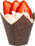 Tulip Cupcake & Muffin Liners – 50gsm Mini Floral Baking Cups – 250 Pcs Natural & Non Toxic Paper Wrappers for Wedding, Bakery, & Party Supplies, Brown, by BHI Packaging