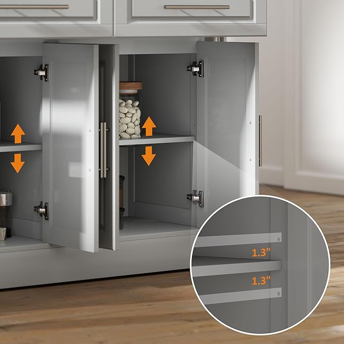 HOMCOM Rolling Kitchen Island Cart with Wheels, Portable Island Table for Kitchen with Stainless Steel Top, Adjustable Shelves, 2 Drawers, Spice, Knife and Towel Rack, Gray
