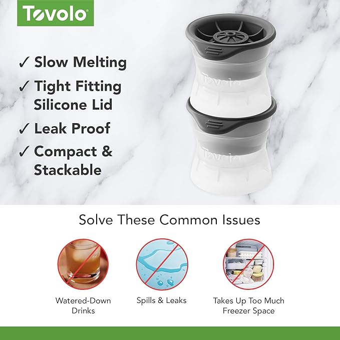 Tovolo Basketball Ice Cube Molds Pack of 2 Large Craft Ice Spheres for Whiskey Bourbon Cocktails Drinks, Dishwasher Safe BPA Free Silicone Basketball Ice Ball Mold GIfts for Men, Fathers, Coaches