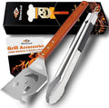 Heavy Duty BBQ Grill Tongs and Spatula for Outdoor Grill, 17” Long 5-in-1 Grill Spatula Comes with an 16” Long Locking Kitch Tongs, Best BBQ Gifts for Barbecue Grilling Master