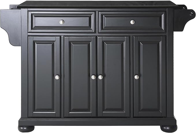 Crosley Furniture Alexandria Granite Top Rolling Kitchen Island Storage Cart, Microwave Stand, Spice Rack, Black