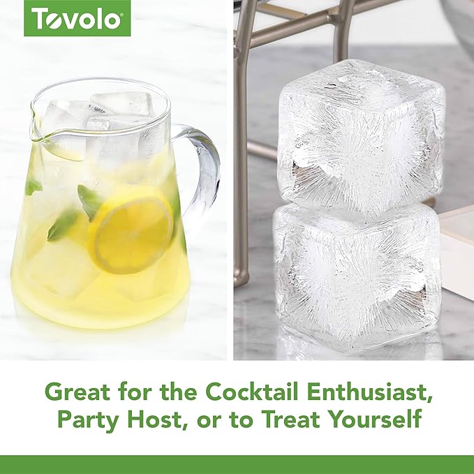 Tovolo Ice Cubes Mold Pack of 2 Large Craft Ice Molds for Whiskey Bourbon Cocktails, Easy Fill No Leak Silicone Ice Molds Gift for Him Stackable Dishwasher Safe BPA Free Heart Ice