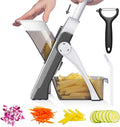 Safe Mandoline Slicer for Kitchen, 5 in 1 Vegetable Chopper, French Fry Cutter For Potatoes, Potato Slicer,Food Chopper,Adjustable Thickness 0.1-8 mm, With Peeler/Cleaning Brush, Mandolin