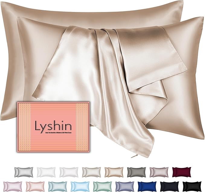 Mulberry Silk Pillow Cases 2 Pack Standard Size 20x26 Inches with Hidden Zipper, Ultra Smooth and Soft Breathable Cooling Silk Satin Pillowcase Set of 2, Better for Hair and Skin, Gifts for Women Men