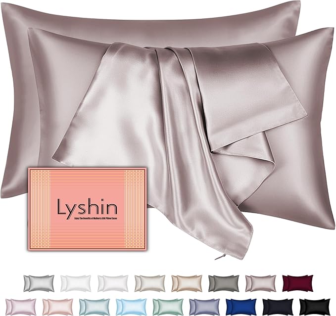 Mulberry Silk Pillow Cases 2 Pack Standard Size 20x26 Inches with Hidden Zipper, Ultra Smooth and Soft Breathable Cooling Silk Satin Pillowcase Set of 2, Better for Hair and Skin, Gifts for Women Men