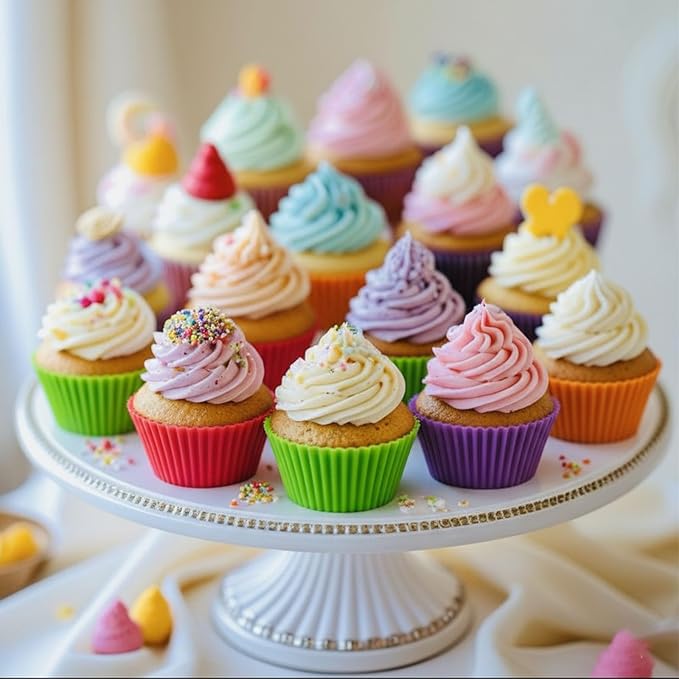 24 Pack Reusable Silicone Cupcake Baking Cups, 2.96 inch Multicolor Cups, Non-stick Muffin Liners for Weddings, Birthday, Party Halloween Christmas