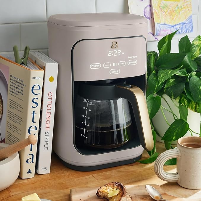 Beautiful 14-Cup Programmable Coffee Maker with Touch-Activated Display – Brew Hot Coffee Fast, Keep Warm & Auto-Pause (Porcini Taupe)