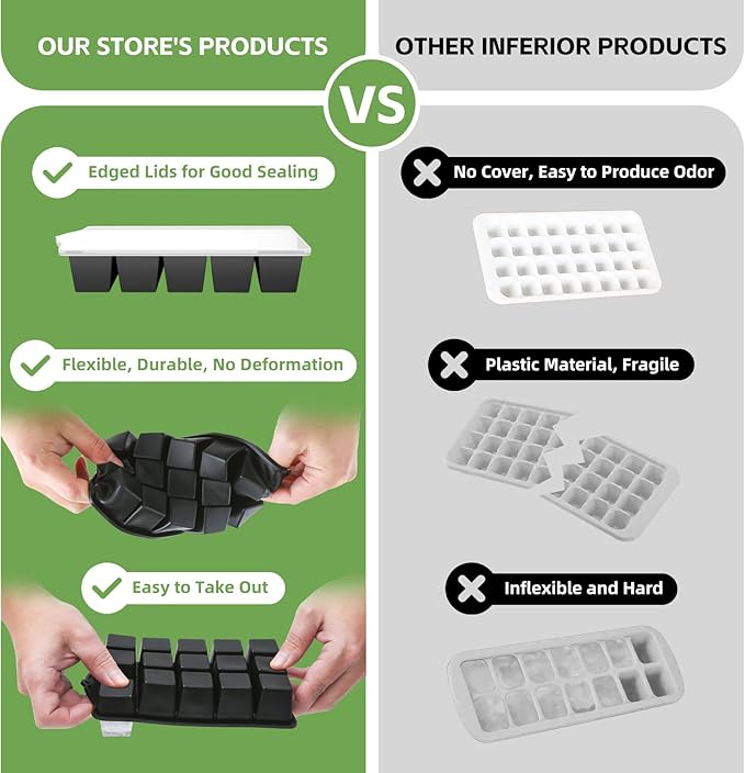 FANYITY Bpa Free Silicone Ice Cube Trays 4-Pack with Locks lids,Easy Release Ice Molds for Freezer,Perfect for Cocktails, Whiskey, Coffee