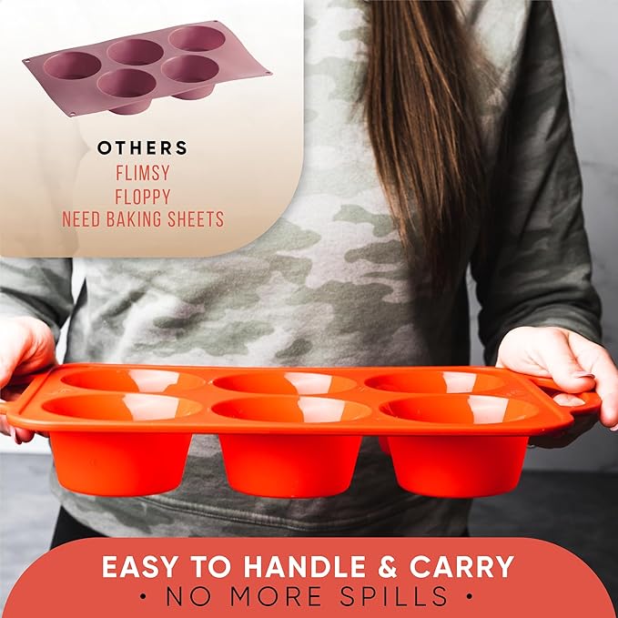 Silicone Jumbo Muffin Pan 6 Cup–Non-Stick Cupcake Pans for Baking, Heavy-Duty Large Silicone Muffin Pans for Baking, BPA-Free, Easy-Release, Oven & Dishwasher Safe
