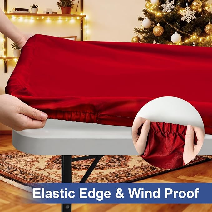homing Rectangle Table Cloth Cover, Waterproof Polyester Elastic Fitted Tablecloth, Fits for 6 Foot Folding Tables, Washable Table Protector for Christmas, Holiday, Party (Red, 36" x 72")