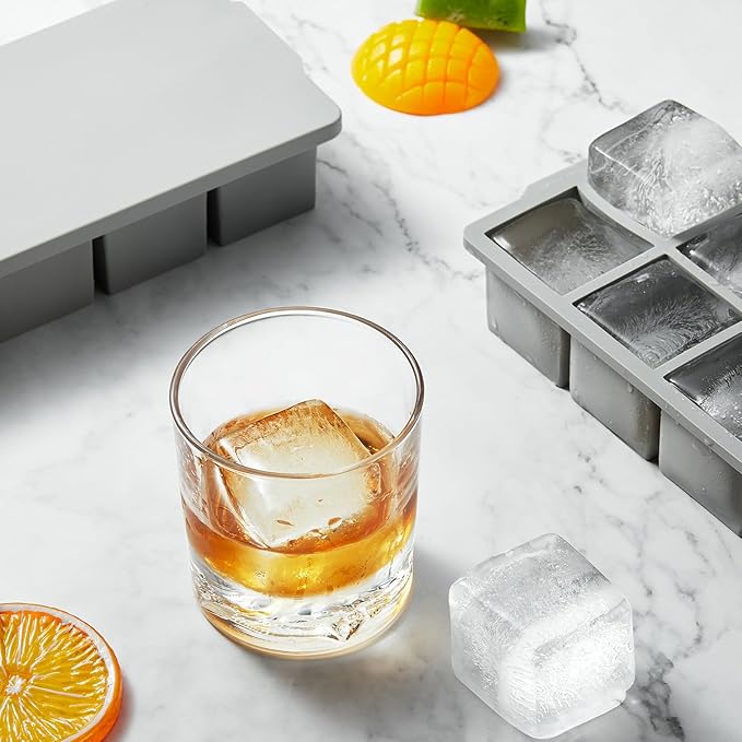 Nax Caki 3 Pack Silicone Large Ice Cube Tray with Lid, Stackable Big Silicone Square Ice Cube Mold for Whiskey Cocktails Bourbon Soups Frozen Treats, BPA Free-3 Color