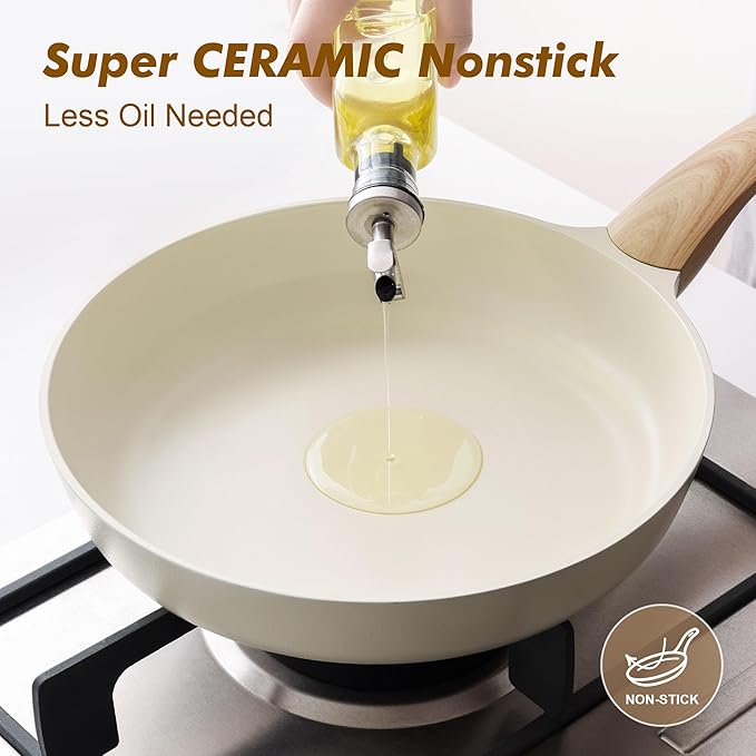 SENSARTE Ceramic Nonstick Frying Pan Skillet with Lid 8inch Non Stick Omelet Pans, Non-toxic Healthy Kitchen Cooking Chefs Pan, Free of Intentionally Added PFOA/PFAS/PTFE, Induction Compatible, White
