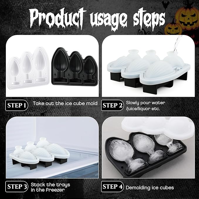 Hoolerry Ice Cube Molds Cube Trays Fun Shapes Silicone Ice Ball Maker with Lid for Whiskey Cocktails Juice Drinks Beverage Crafting Accessories White Elephant Gifting(Black,Multi-size)