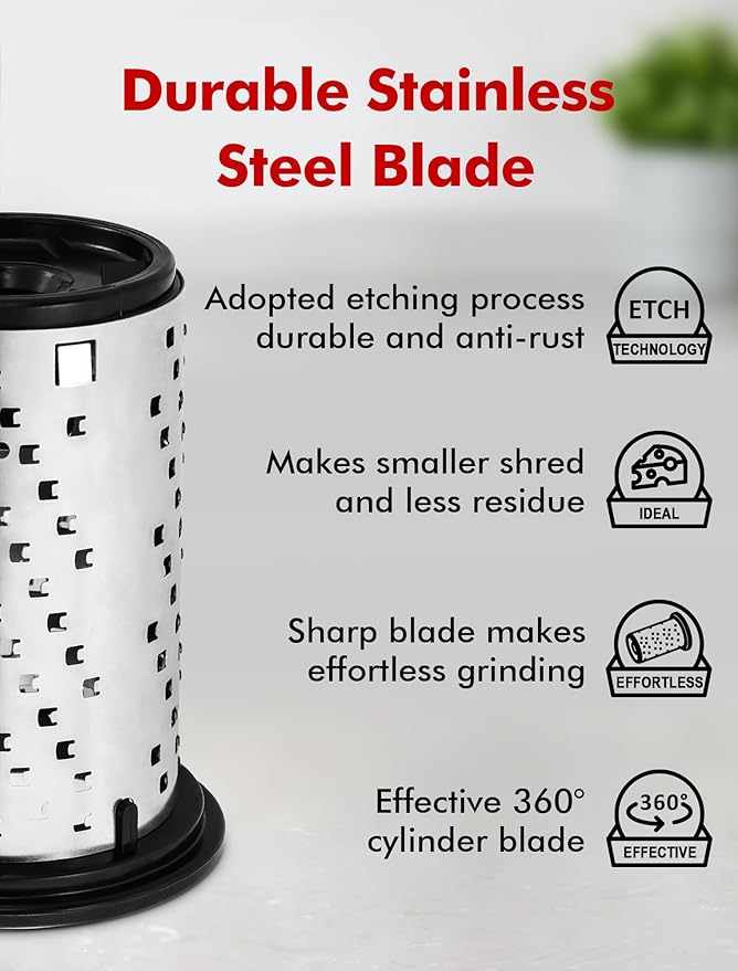 GDL Cheese Grater with Handle, Compact Parmesan Cheese Grater for Kitchen, Dishwasher Safe Parmesan Grater with Stainless Steel Blade for Cheese, Nuts, Chocolate and More, Black