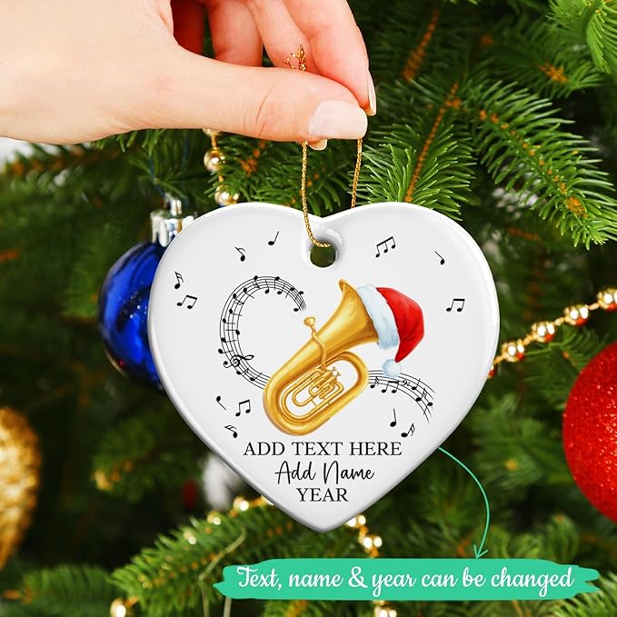 Customized Tuba Instrument Christmas Ceramic Ornament 2025, Tuba Player Christmas Tree Ornaments, Personalized Tubaist Xmas Ornament with Text Name & Year, Gifts for Men Women Music Lovers