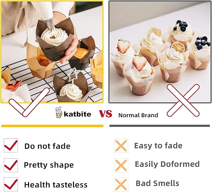 Katbite Tulip Cupcake Liners 200PCS, Muffin Baking Cupcake Liners Holders, Baking Cups (Nature)