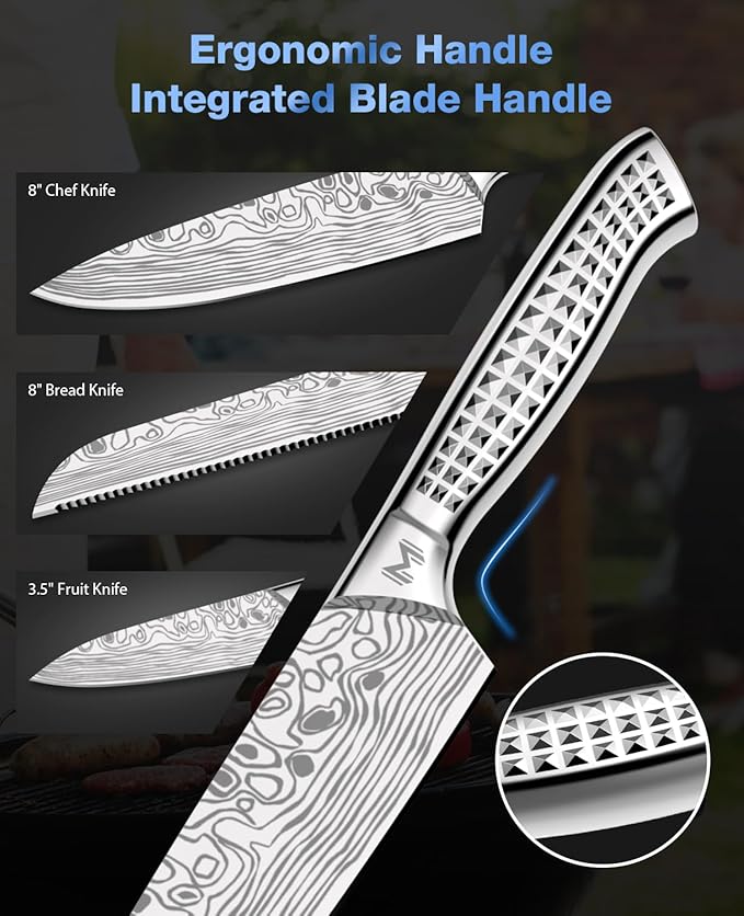 4PCS Kitchen Knife Set,High-Carbon Stainless Steel Chef Knife Set, Portable Knife Roll Bag, Portable Knives for Outdoor Camping and Travel