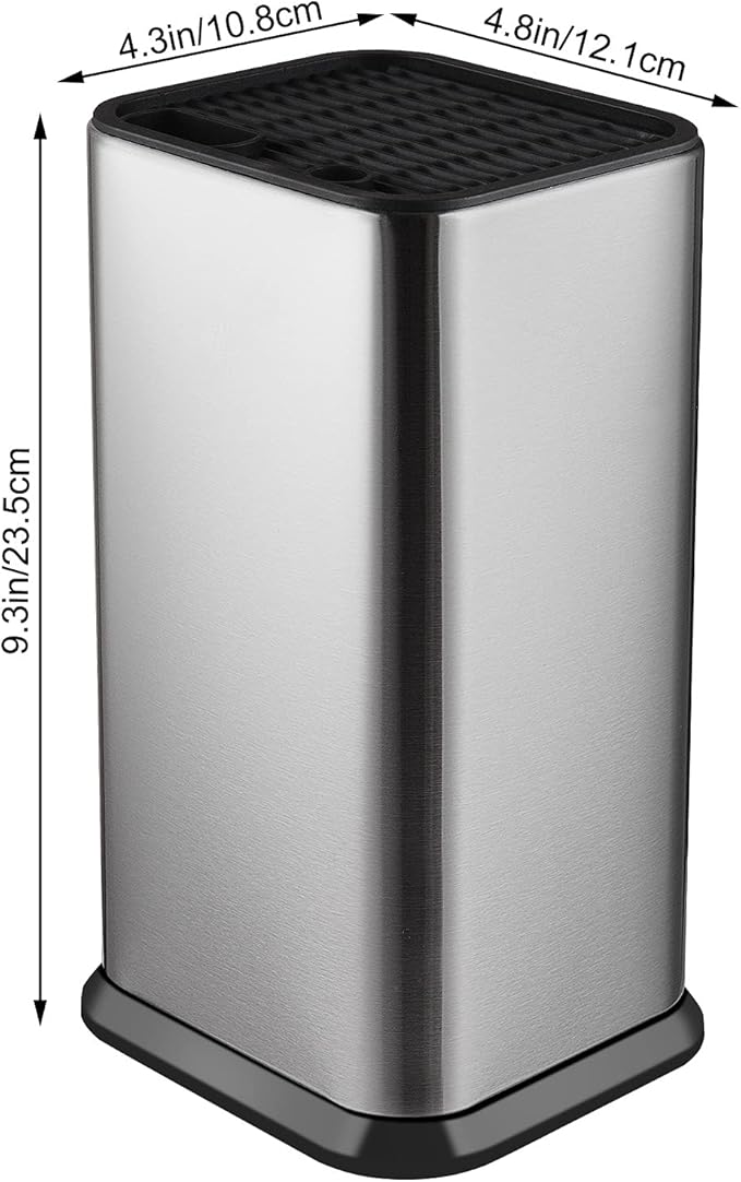 Universal Knife Block Without Knives,Modern Knife Holder for Kitchen Counter,Stainless Steel Knife Organizer with Scissors Slot & Sharpening Rod,Space Saver Rectangular Blocks & Storage - (Silver)