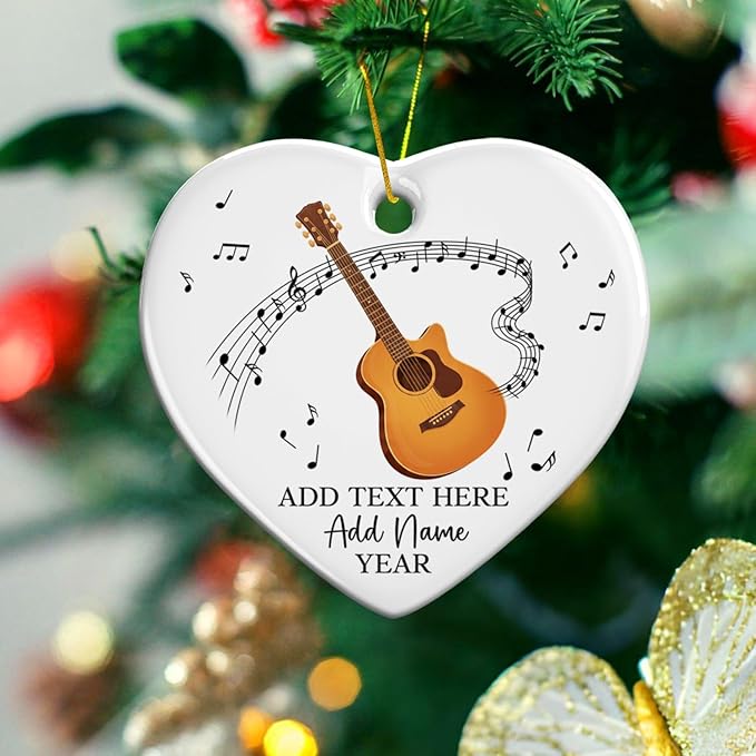 Customized Guitar Christmas Ceramic Ornaments, 2025 Christmas Ornament Gift for Guitarist Teacher, Personalized Guitar Player Xmas Ornament with Text Name & Year, Instrument Xmas Tree Decor