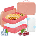 Bento Box for Kids,Kids Bento Lunch Box with Built-in Ice Pack for School,3 Compartments Leak Proof Lunch Container with Utensils for Girl Boy;BPA Free,Microwave & Dishwasher Safe, 44oz(Pink)