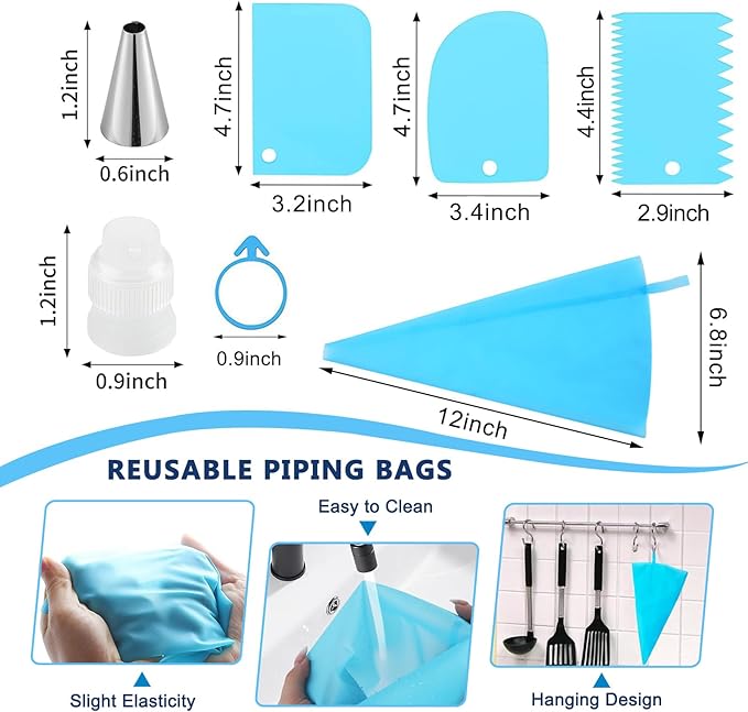Piping Bags and Tips Set, Cake Decorating Kit with 2 Reusable Piping Bags, 24 Icing Tips, 2 Couplers, 3 Scrapers 2 Silicone Rings, Cupcake Decorating Kits Cake Piping Tips Frosting Piping Kit
