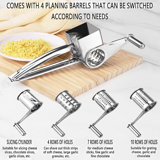 Cheese Grater set, Stainless steel Parmesan Cheese Grater, Comes with 4 stainless steel planer barrels for cheese, nuts, chocolate and more, With Cheese knife set and cleaning brush