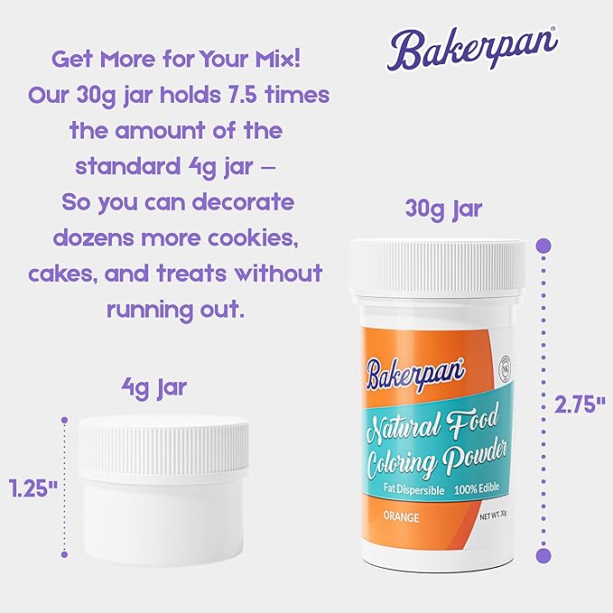 Bakerpan Orange Oil-Based Natural Food Coloring Powder for Baking - 30 g - Plant-Based, Dye-Free Coloring for Buttercream Frosting, Chocolate, Candy Color, Icing, Cakes