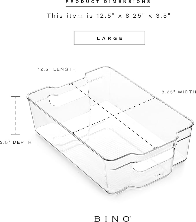 BINO | Stackable Storage Bins, Large - 4 Pack | The Stacker Collection | Clear Plastic Storage Bins | Organization and Storage Containers for Pantry & Fridge | Multi-Use Organizer Bins | BPA-Free