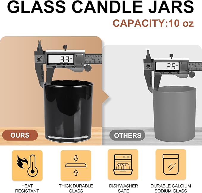 10 OZ Thick Candle Jars for Making Candles 15 Pcs, Empty Jars with Wood Lids for Candle Making, Sample Container, Black
